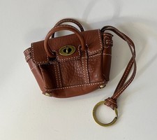 Mulberry Mini Leather Bag Charm Keyring Tan Brown Micro Satchel 9x7x3.5cm