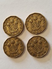 1941 1942 1943 1944 George VI Three Pence 3d WWII Coin