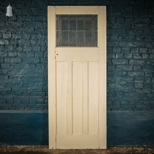Half Glazed Door, 4 Panel Pine 1930’s Style Fitted With Leaded Cross Reeded Glas