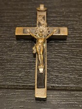 Vintage Cross Pendant Ebony Metal Church Christian Jesus (B)