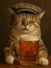 Vintage tabby cat drinking