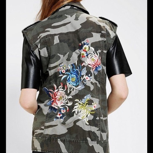 Floral embroidered moto vest - moto,