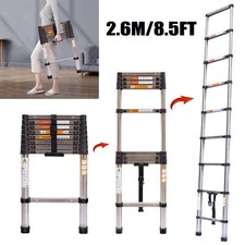 8.5ft/2.6m Stainless Steel Telescopic Extension Loft Ladder Non-Slip Collapsible