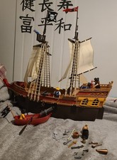 Playmobil Pirate Ship Play Set Retired Large Ship EXTRA Accessories & Small Boat