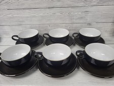 Denby Jet Dark Blue/Black Tea Cup And Saucer Set X6. PS