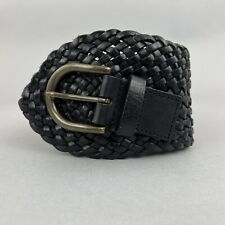 Vintage Black Leather Hip Waist Plaited Woven Boho Y2K Belt Size 41" Long Length