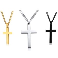 Mens Women Chain Necklace Black Cross Stainless Steel Pendant Crucifix Jesus UK