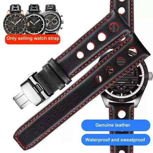 Black red leather strap - black&red,