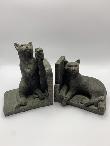 Pair vintage faux bronze cat - faux,