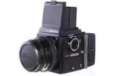 Bronica SQA camera with 80mm PS lens, 120 back and waist level finder