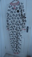 Ladies White CAT Design All in one sleepsuit,  0nesie,  Pyjamas - Size 6 - 8