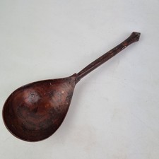 Antique Continental Carved And Painted Wooden Spoon 19cm Long
