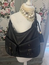 Brown Black Village England Leather Bag With Tasselled Boho Hippy Bag