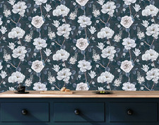 ASHLEY NAVY FLORAL WALLPAPER PRETTY QUALITY DESIGNER ARTHOUSE 922505