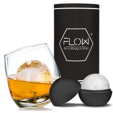 Rocking Whiskey Glass & Round Ice Ball Gift Set - Whisky Glass, Ice Mould & Tube