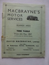 MacBraynes Glasgow Islands area Scottish bus timetable 1957