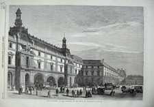 Old Antique Print 1869 Buildings Tuileries Place Du Carrousel Horse Coach 19th