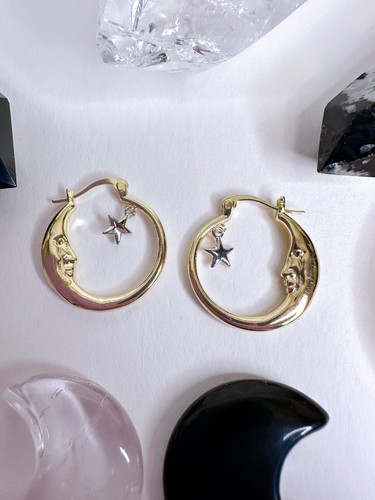 Gold crescent moon stars - gold,