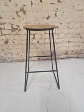 Ash Round Wooden Seat & Black Metal Legs Kitchen Habitat Bar Stools - 2 Pack