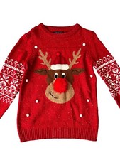 Next Girls Red Reindeer Pom Pom Fluffy Nose Christmas Jumper Age 11 Years