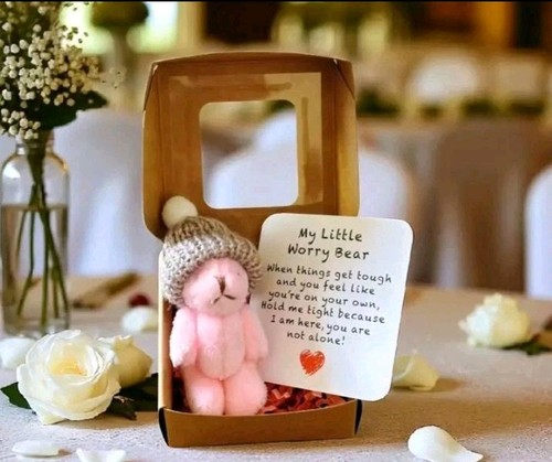 Pink worry bear box - in, a