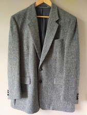 MENS HARRIS TWEED BLUE GREY JACKET 44 L MADE IN OUTER HEBRIDES PURE NEW WOOL VGC