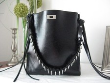 ZARA!!! BEAUTIFUL LARGE BLACK THICK FAUX LEATHER BUCKET BAG SHOULDER BAG !!!