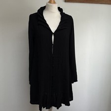 Elemente Clemente Shirt Jacket Size 2 UK 10 Black Pleated Long Sleeve Layering