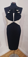Coast black and white pencil dress siz 12 ivory lace fan neckline mono bodycon 