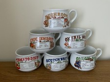 Vintage Soup Mugs With Recipes, Ceramic Handles, Set of 6, 1970s -Excellent Cond
