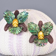 Pair Orchid Flowers Carved