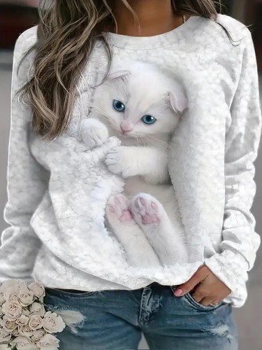 Cat print long sleeve - cat, top