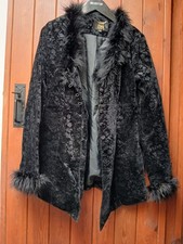 Biba Vintage Black Floral Evening Jacket With Faux Fur Trim Party Coat Size 10