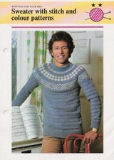 Men's Knitting Patterns; Sweater With Stitch and Colour Patterns