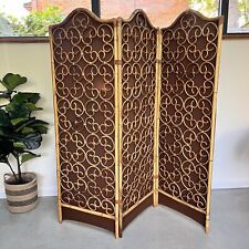 Mid-Century Boho Rattan Bamboo Folding 3 Panel Screen Room Divider , 1950s