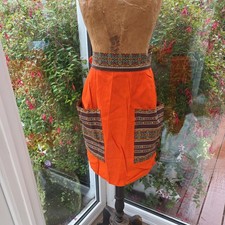 VINTAGE STYLE PINNY *RETRO* with PATCH POCKETS~ HALF PINNY ORANGE AND BROWN 