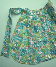 Women's hostess half apron vintage handmade Small green floral nylon 60s 1970s