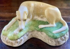 Rare Recumbent 19C English Staffordshire Or Continental Bisque Whippet Dog 4.6”