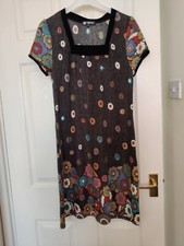 Tsega Dress  Grey Floral 70s Hippie Knee Length Wool Winter Autumn S/M Work