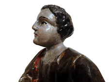 Spanish Colonial Santos Polychrome Wood Figure Antique Glass Eyes