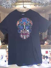 BEAUTIFUL “BLING Rhinestone SKULL” T-SHIRT MED pit to pit 19.5. FAB CONDITION!