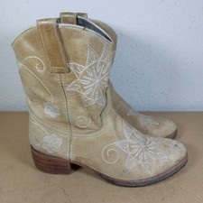 Cowboy Boots Slip-On Size UK 6 Womens  Suede Sand Colour Embroidered Boots Used 