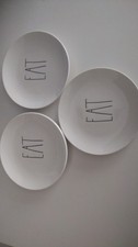 Set Of X3 Small Rae Dunn Side Plates White 'EAT'