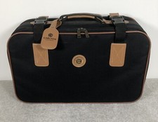 Vintage Carlton Small Suitcase Luggage Carry Straps Zip Black With Tan Piping.