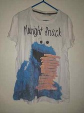 Womens White Midnight Snack Cookie monster Pyjama Top Sesame Street