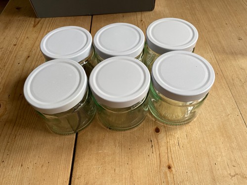 Empty round glass jam jars - 6,
