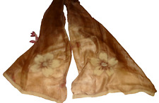 Pretty Taupe & Ivory Handmade Felt Merino Wool & Satin Silk Scarf 60" X 17"