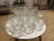 ROMANCE GLASS PUNCH Bowl 12 Cups 1 Ladle No Hooks