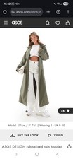 ASOS DESIGN Khaki Rubberised Hooded Trench Raincoat UK S 8-10
