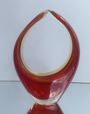 Art Glass  Murano Venetian  Sommerso Freeform Vase Cased with Red Yellow